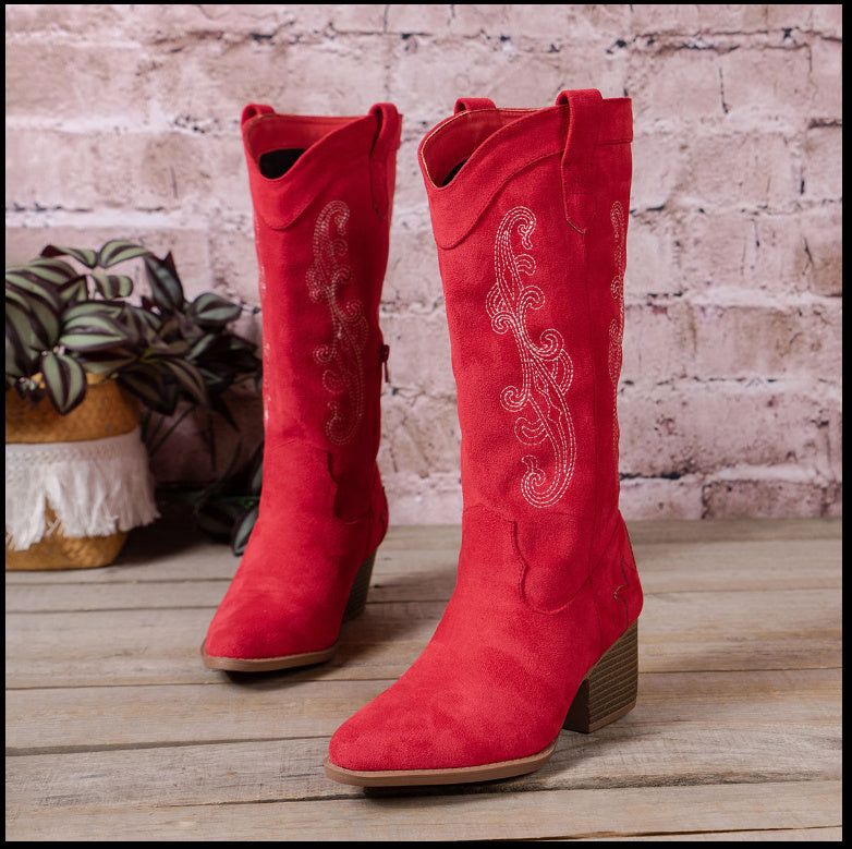 Women's Embroidered Wedge Heel Boots with Side Zipper – Versatile Style