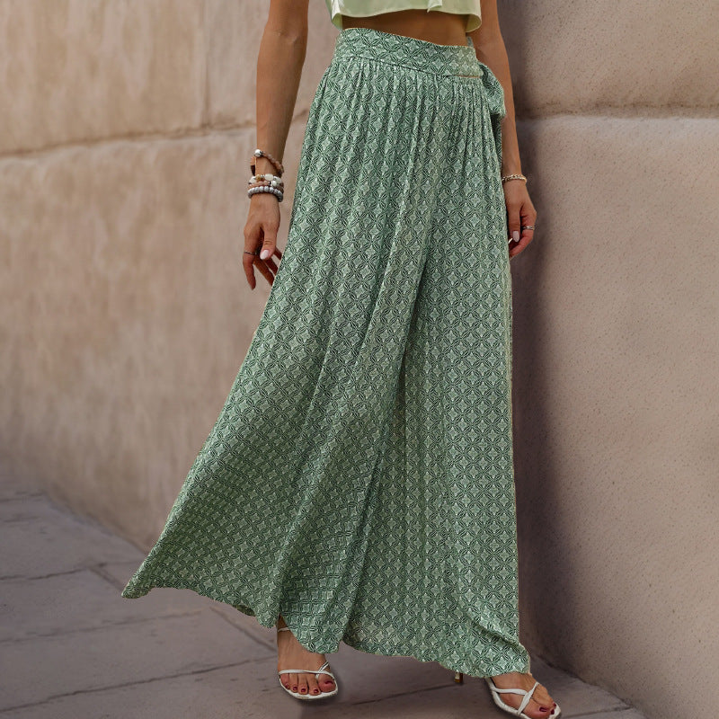 Women's Lace-Printed Flared Wide-Leg Pants