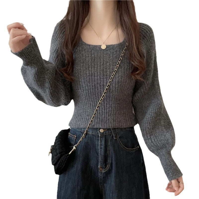 Western Style Low Collar Slim-Fit Long Sleeve Sweater Top