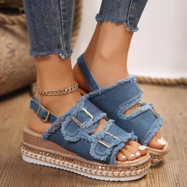 Retro Double Buckle Roman Sandals – Beach Style Slide Slippers