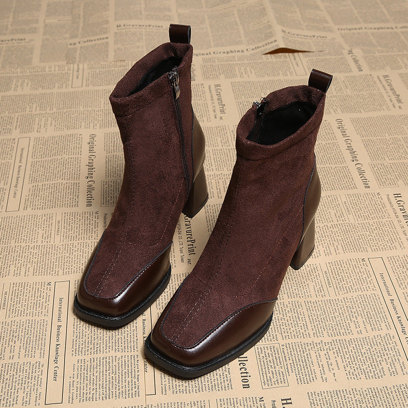 British Style Chunky Heel Booties for Wide Feet