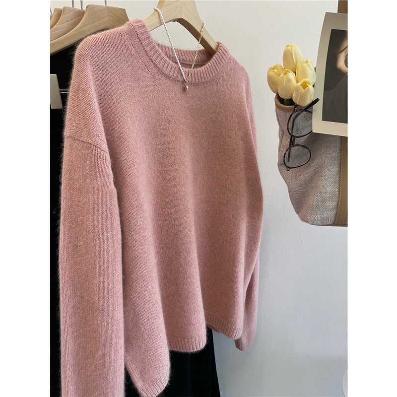 Leisure Milk Round Neck Sweater for Women