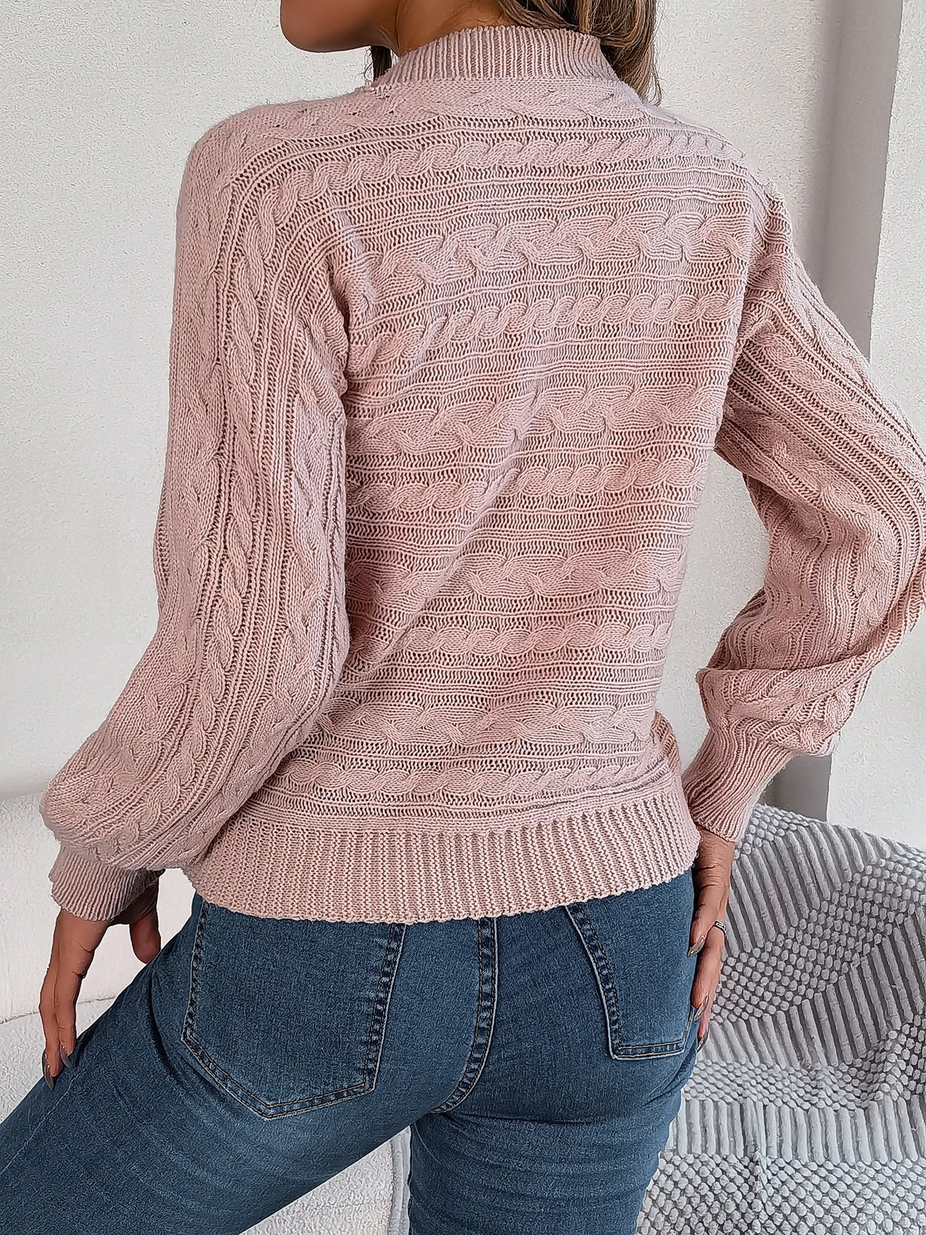 Women Casual Hollow Out Cable Knit Long Sleeve Pullover Sweater