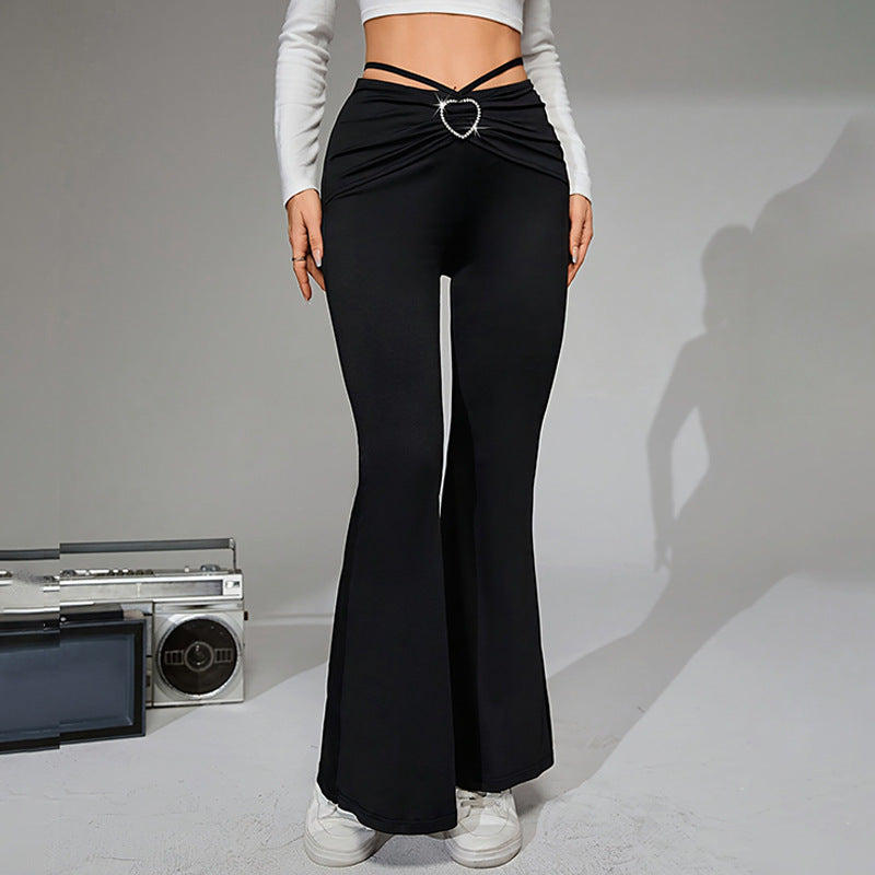 Women's Pants with Heart Buckle and Slingback Design