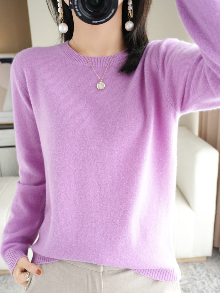 Slim-Fit Solid Color Round Neck Pullover Sweater