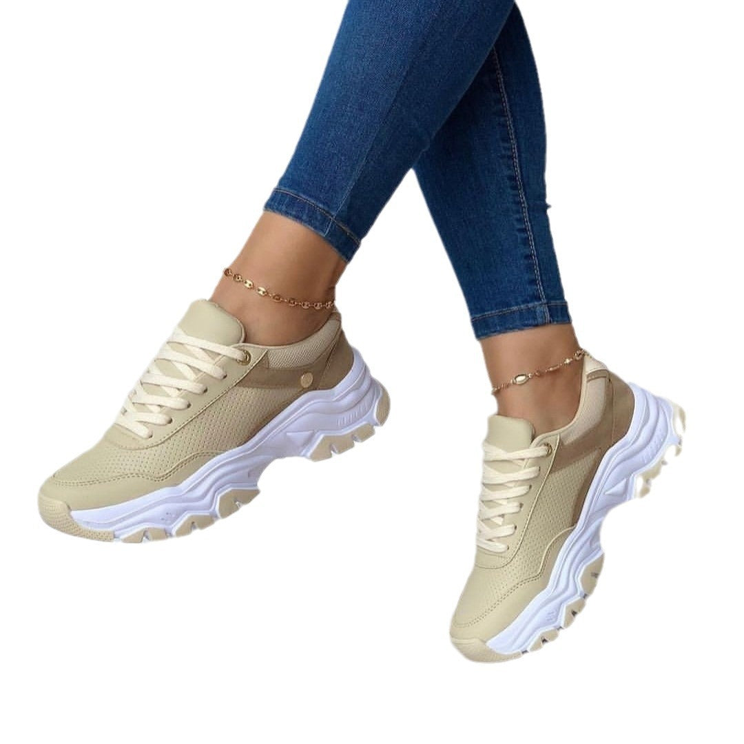 Women's Platform Solid Color Lace-Up Shoes