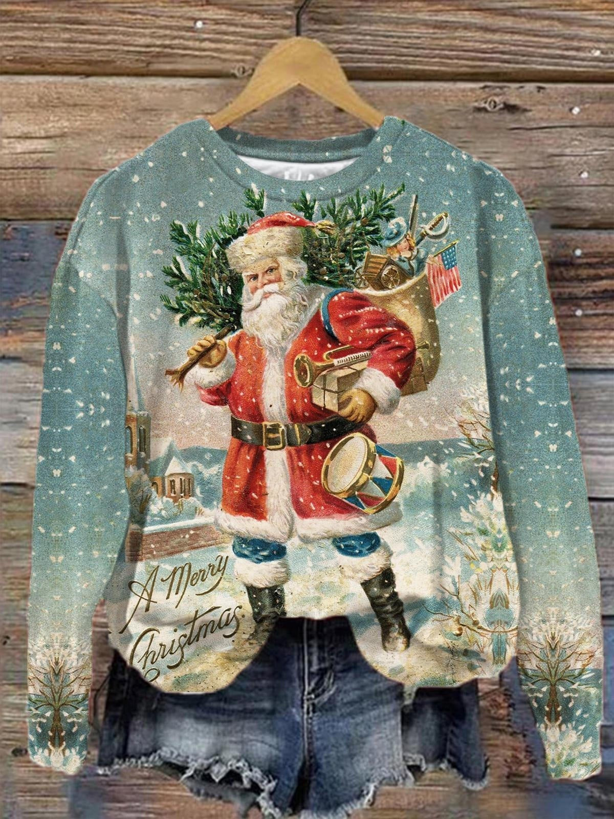 New Printed Loose Christmas Tree Pullover Sweater – Unisex Round Neck for Men & Women