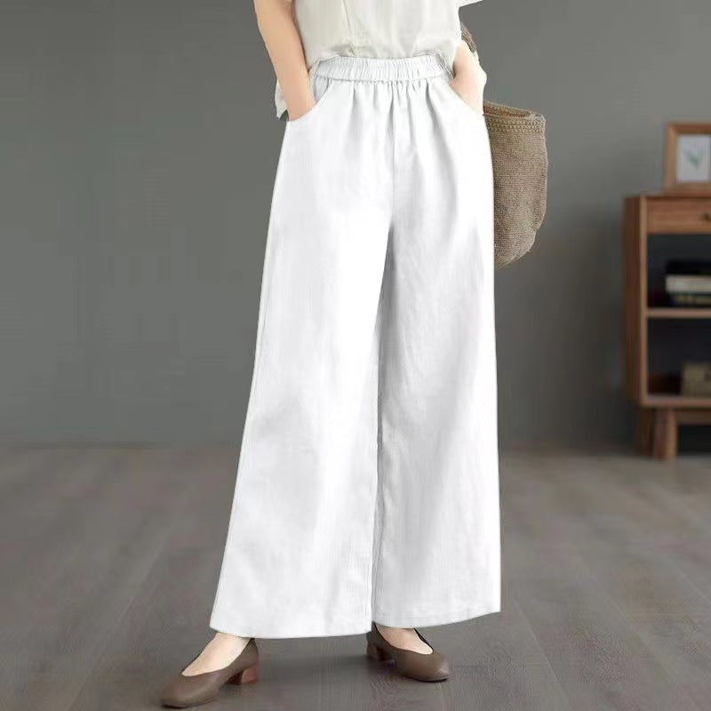 Thin High-Waist Loose-Fit Artistic Retro Cotton-Linen Straight-Leg Pants