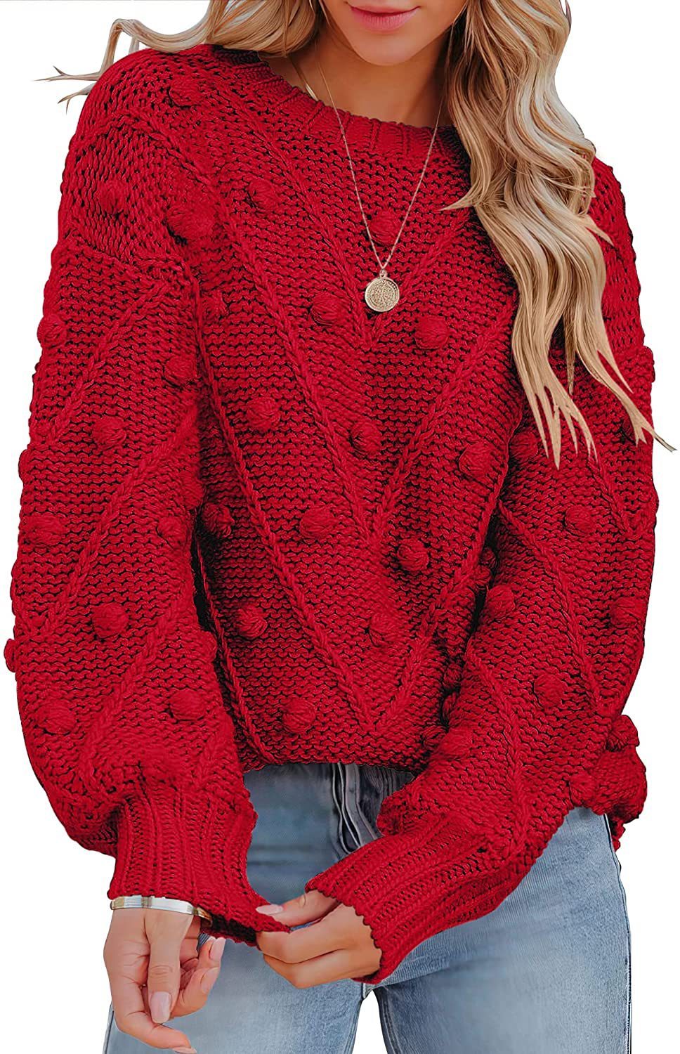 Loose-Fit Wool Ball Sweater with Long Sleeves