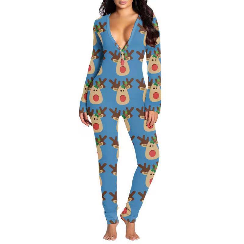 Women's Printed Button-Up Tight Jumpsuit