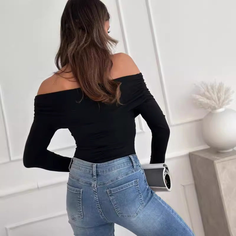 Women's Fashionable Long-Sleeved Off-the-Shoulder T-Shirt