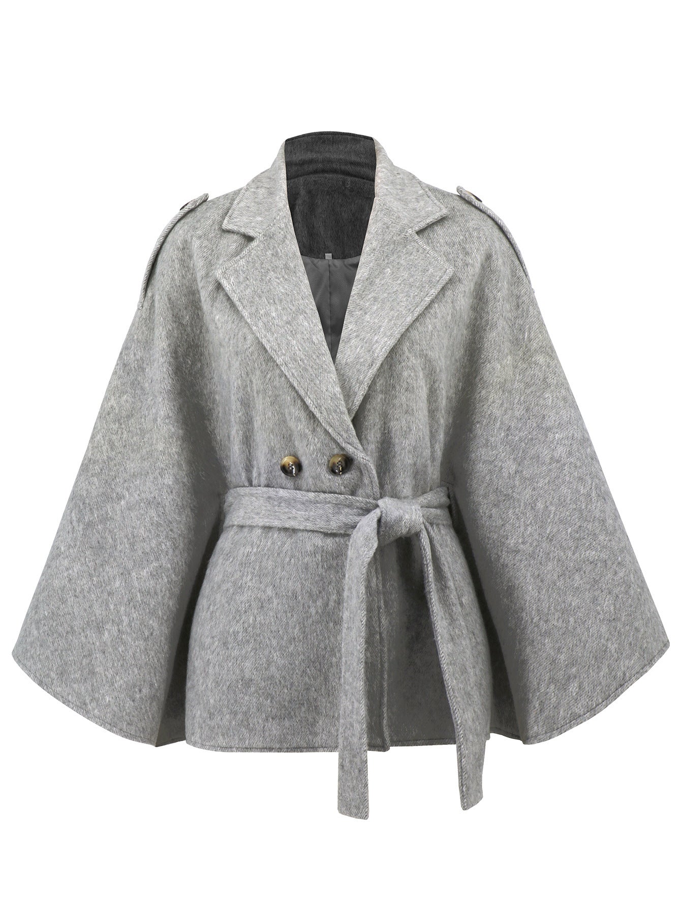 Bandage Style Woolen Coat with Batwing Sleeves and Lapel