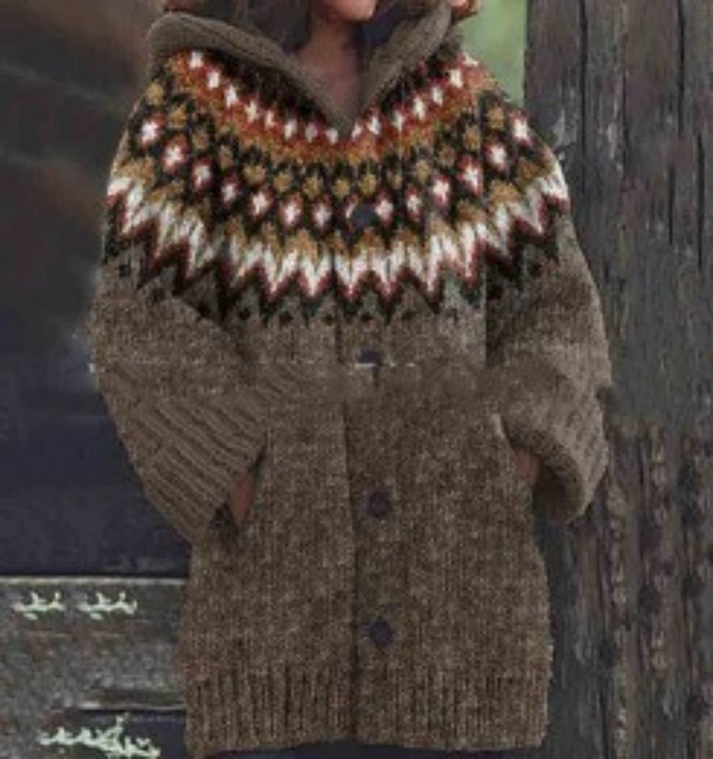 Retro Hooded Knitted Coat for a Lazy, Cozy Style