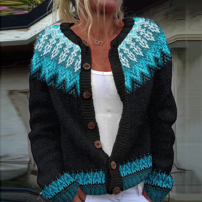 Women's 3D Digital Printed Knitted Cardigan Coat