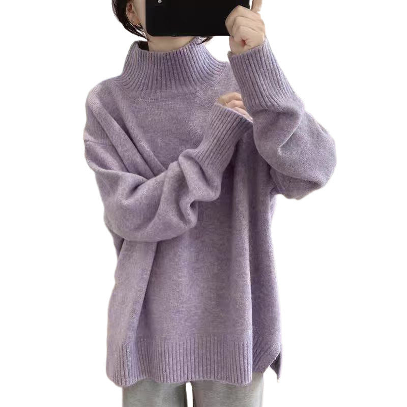 Solid Color Oversized Turtleneck Chunky Knit Sweater