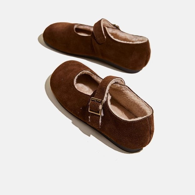 Suede Fleece-Lined Casual Flat Shoes, Grandma Style