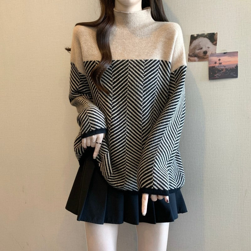 Half-Turtleneck Pullover Sweater – Youthful and Stylish Temperament Top