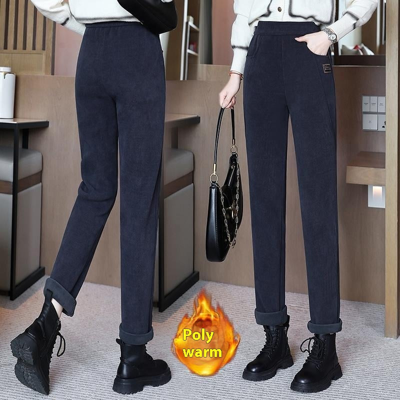 High-Waist Velvet Padded Slimming Casual Pants, Warm and Fashionable Trousers