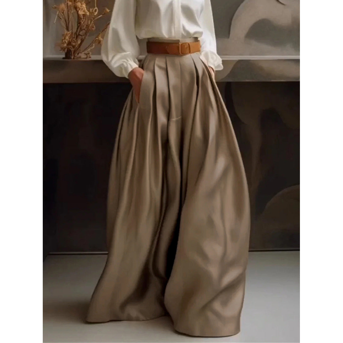 Loose Wide-Leg Solid Color Casual Trousers