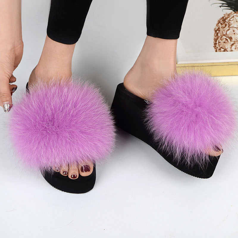 New Fox Fur Women Sandals Height Increasing Casual