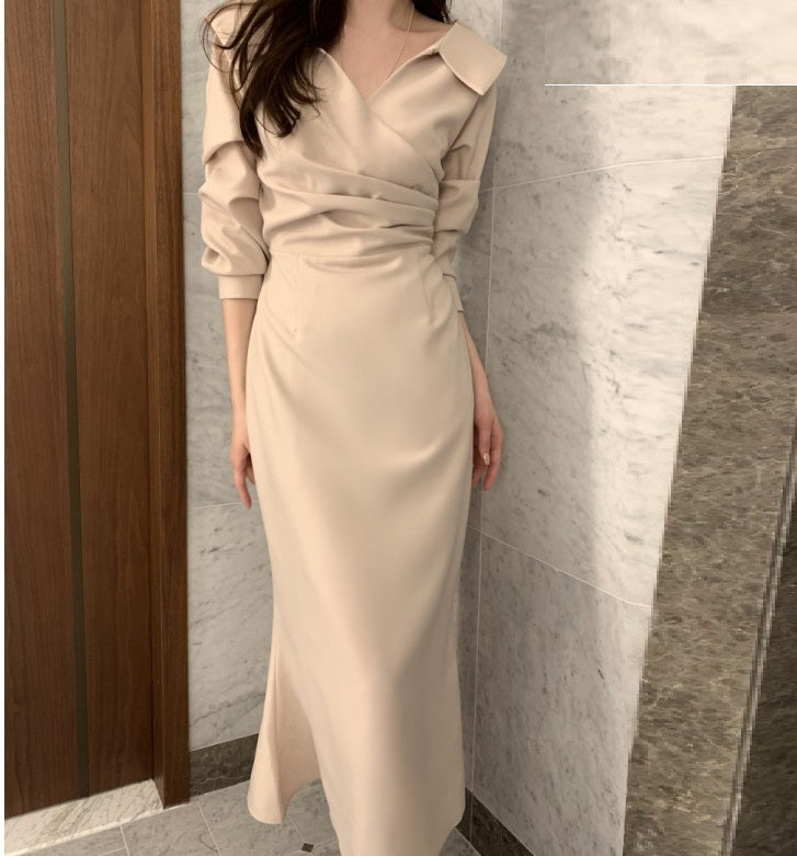 Slimming Puff Sleeve Elegant Young Self-tie Dress Women