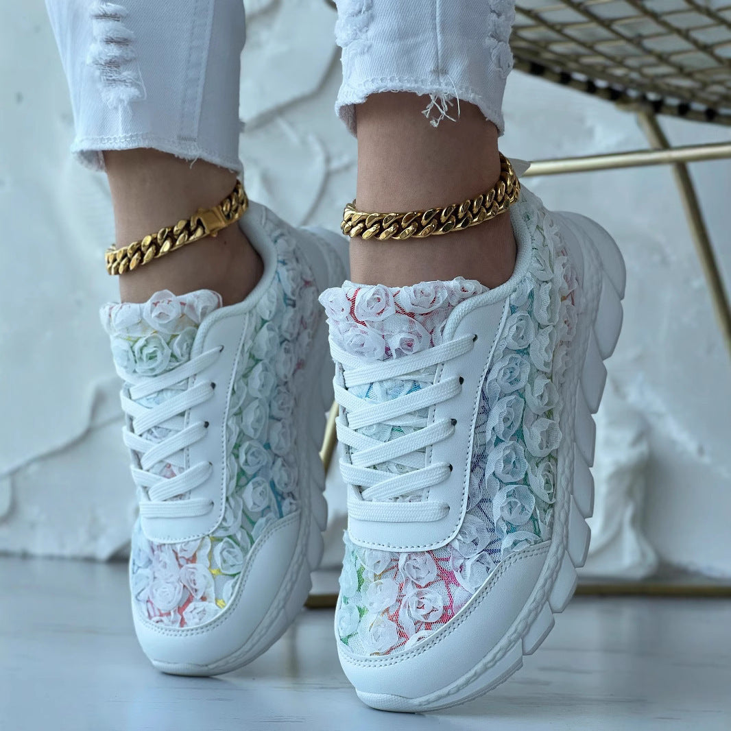 Casual Mesh Sneakers with 3D Rose Design