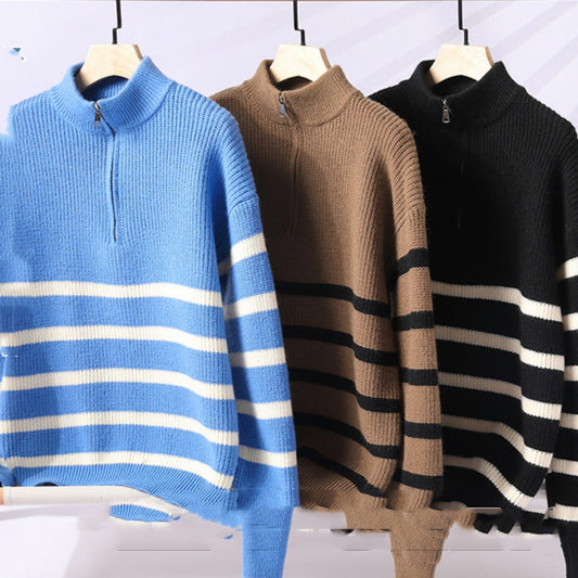 Striped Half Turtleneck Knit Sweater