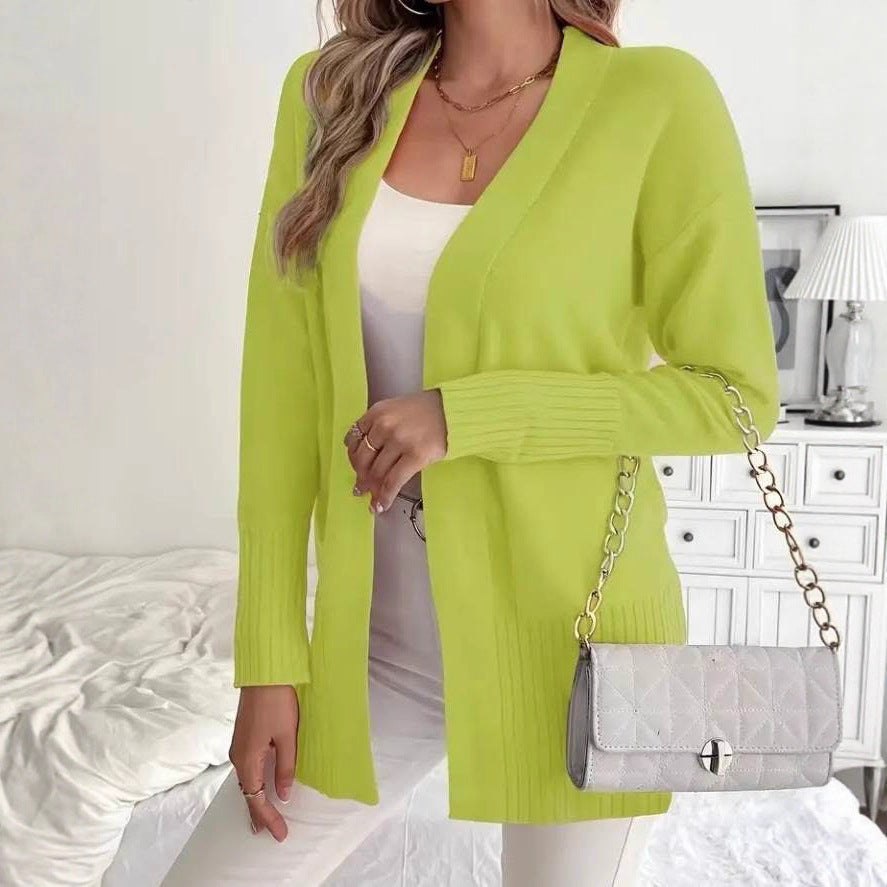 European And American Plus-size Women's Solid Color Large Pocket Sweater Coat