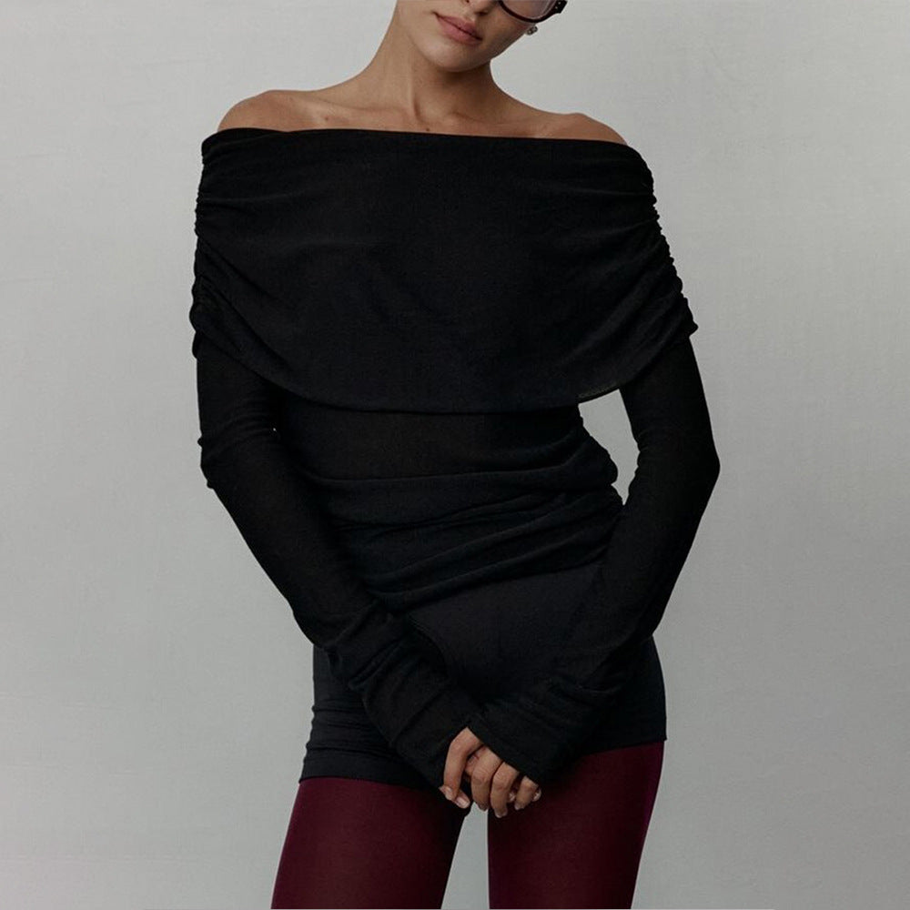 Women's Off-Shoulder Long Sleeve Knitted Bottoming Shirt