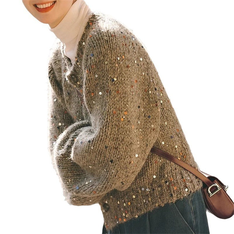 Vintage Gray Sequin Sweater Cardigan Coat