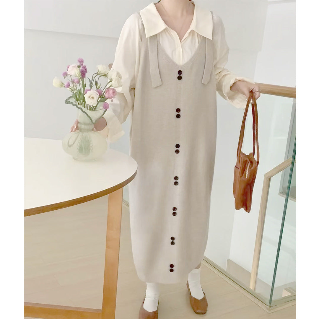 Autumn And Winter Pure Color Korean Fashion Casual Dress