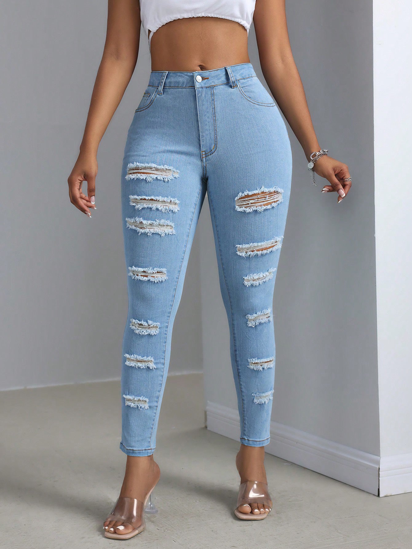 Fashionable Women's Ripped Jeans Trousers