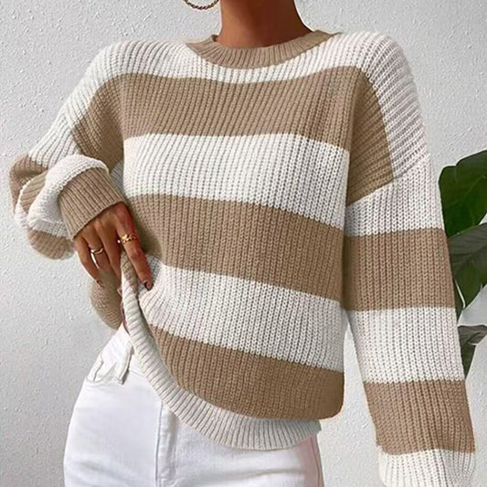 Women's Loose Fit Striped Sweater - Long Sleeve Pullover