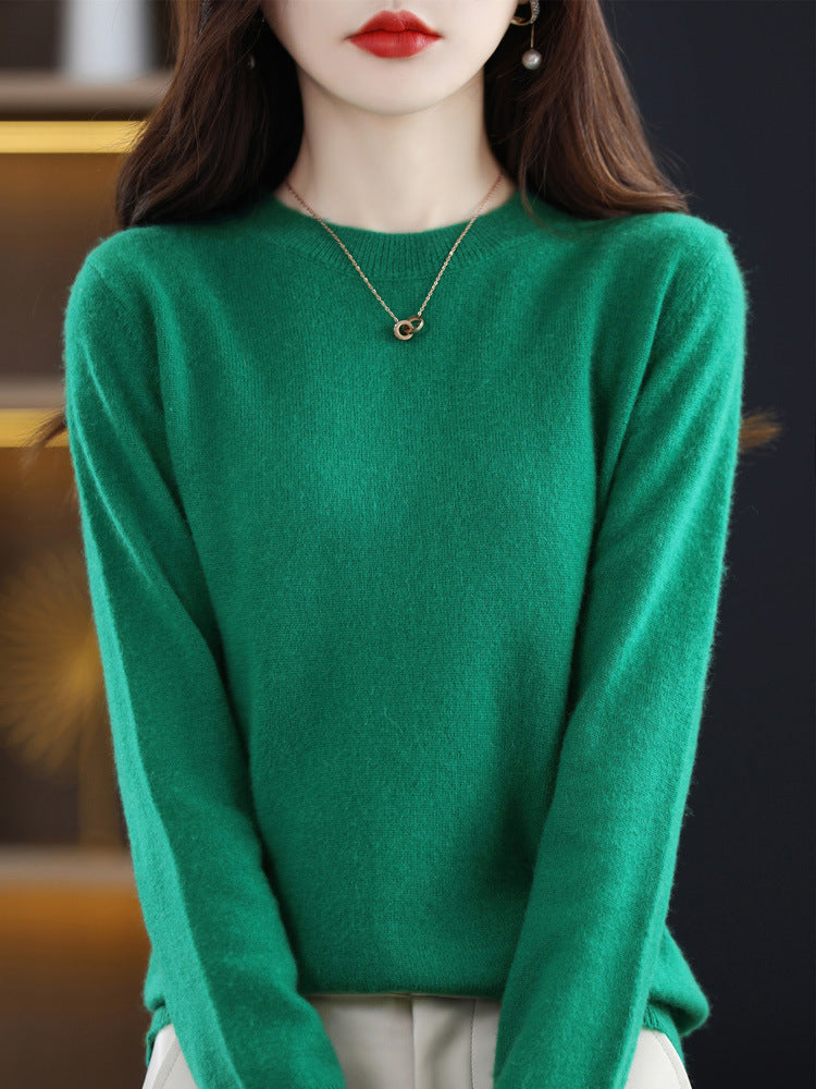 Slim-Fit Solid Color Round Neck Pullover Sweater