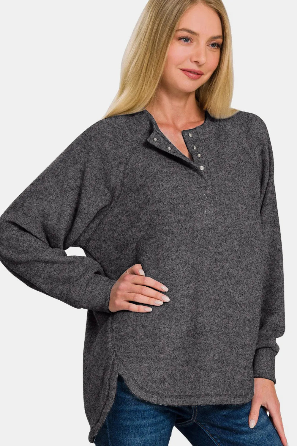 Full Size Brushed Melange Hacci Sweater – High-Low Style