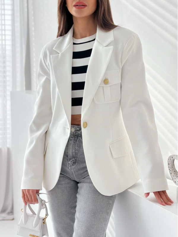 Women's Double-Breasted Solid Color Blazer Coat