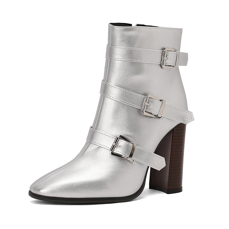 Belted High-Heel Martin Boots with Chunky Soles