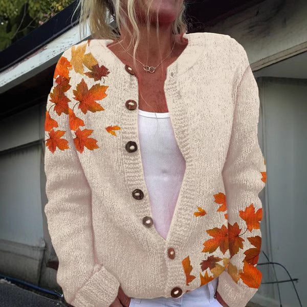 Women's 3D Digital Printing Cardigan – Knitted Coat with Imitation Sweater Design