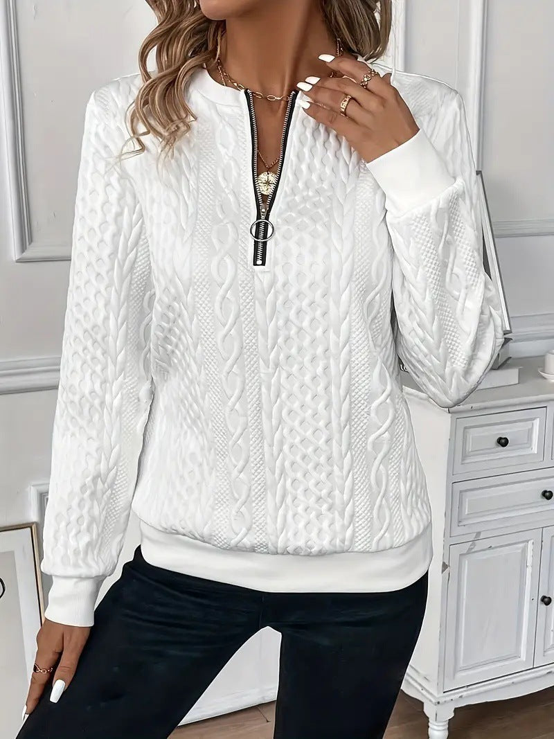 Solid Color Casual Pullover Half-Sleeve Zipper Sweater