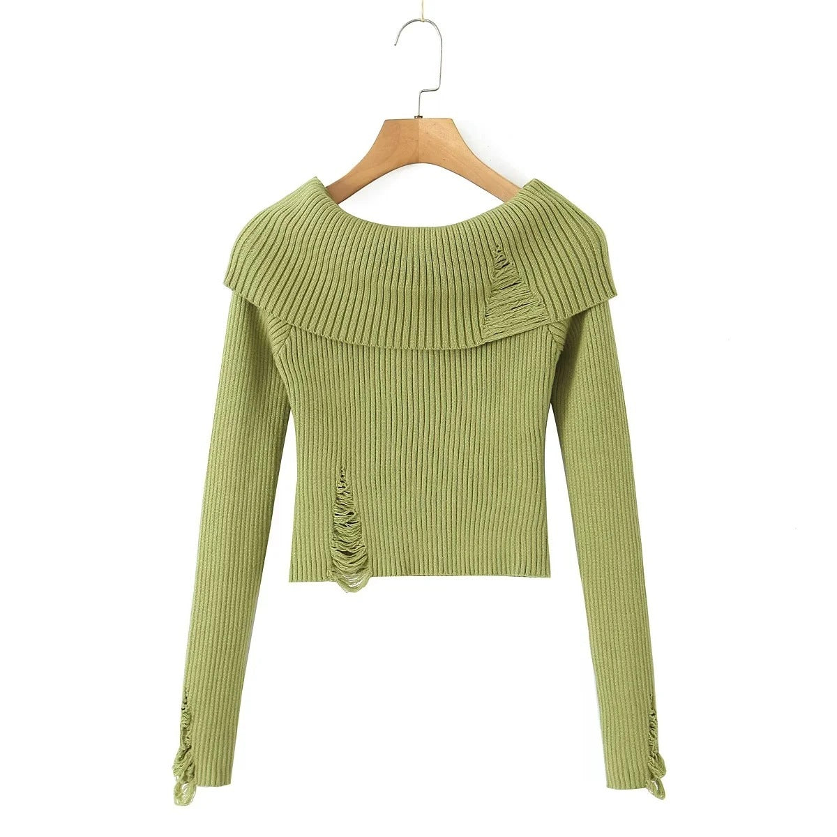 Off-Shoulder Large Lapel Short Sweater – Women's Fashion Top