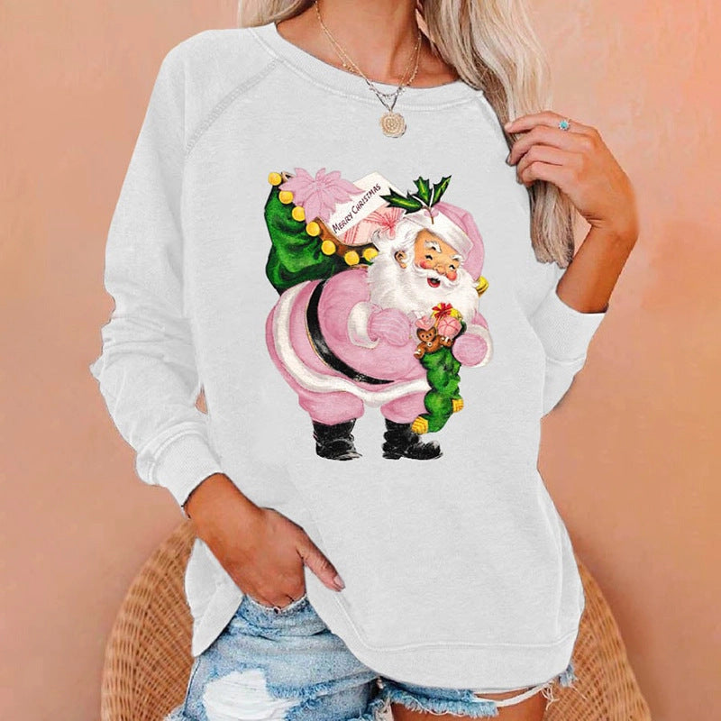 Women's Printed Crew Neck Sweater with Long Sleeves