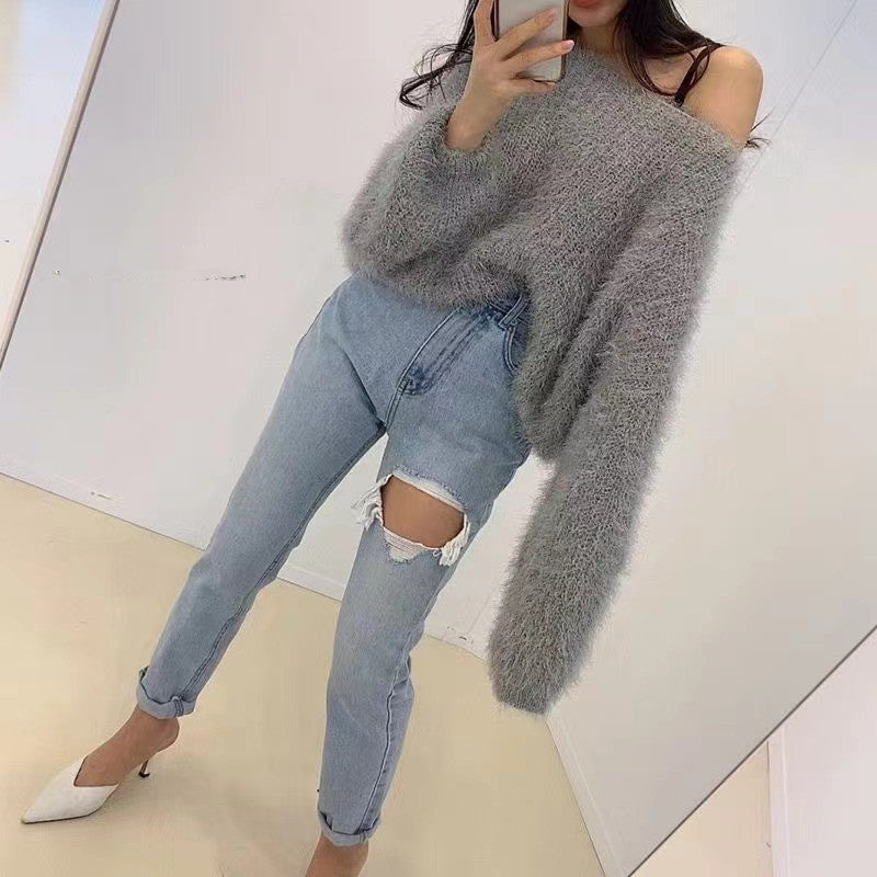 Women's Round Neck Pullover Sweater with Puff Sleeves – Youthful Knitwear Outerwear