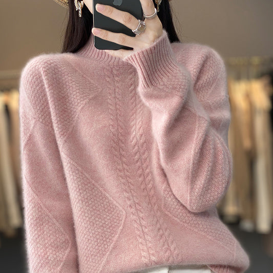 Thickened Half-High Collar Knitted Loose Pullover Soft & Cozy Sweater