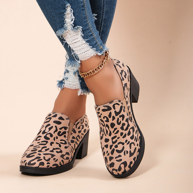 Women's Fashion Leopard Print Chunky Heel Sandals