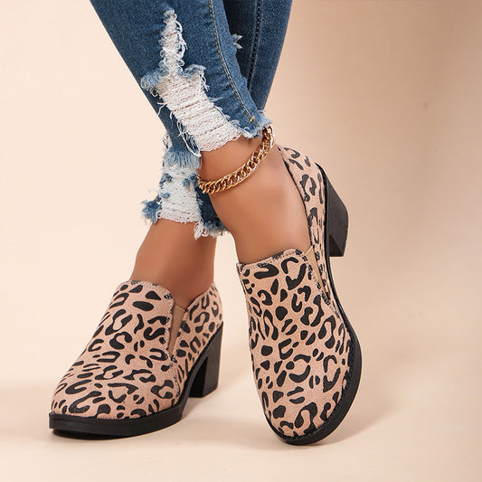 Women's Fashion Leopard Print Chunky Heel Sandals