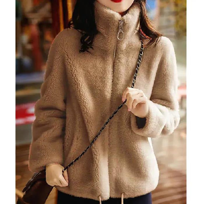 Winter Fleece Padded Coat for Women – Zipper Cardigan with Double-Sided Velvet and Thermal Turtleneck Sweater