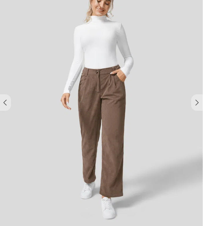 Women's High-Waist Casual Pants, Solid Color Loose Straight-Leg Trousers