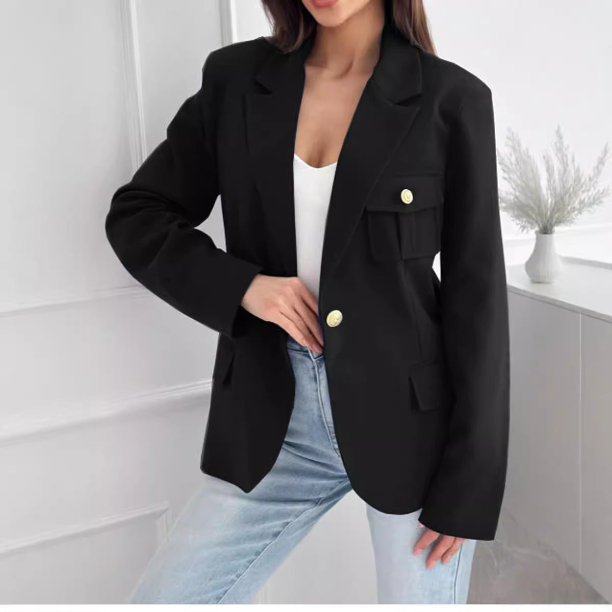 Women's Double-Breasted Solid Color Blazer Coat