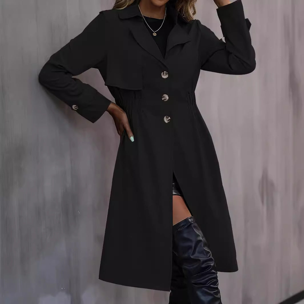 Long-Waist Cotton Fashion Jacket with Long Sleeves and Trench Coat Style