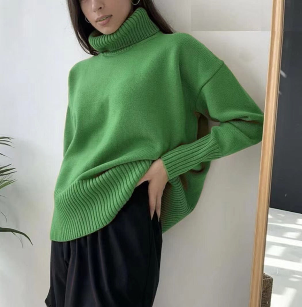 Cozy High Polo Collar Solid Color Pullover